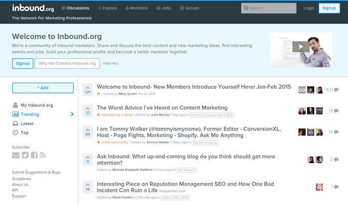 inbound marketing tool social news community