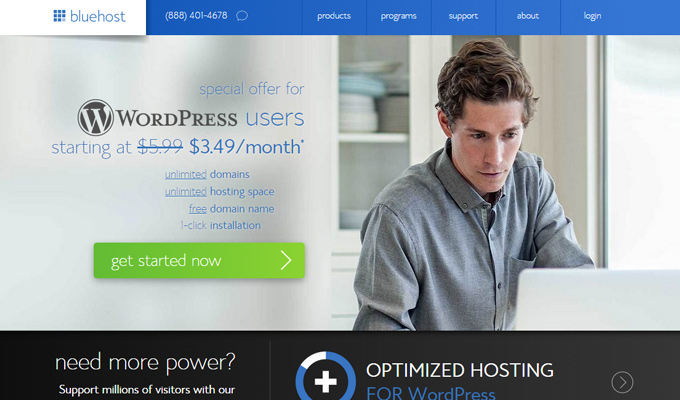 bluehost wordpress hosting deal page