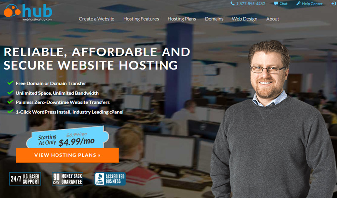 web hosting hub screenshot homepage