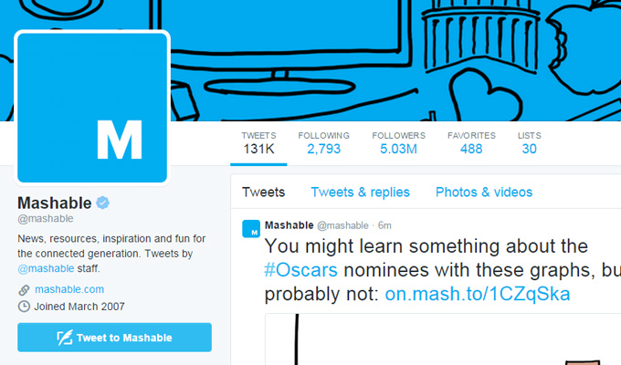 mashable official twitter page profile