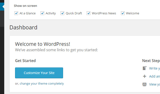 screen options tab slidedown wordpress dashboard