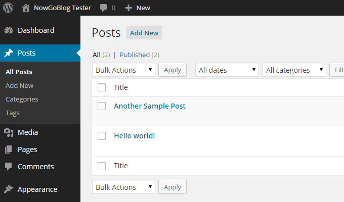 blog posts table view dashboard wordpress