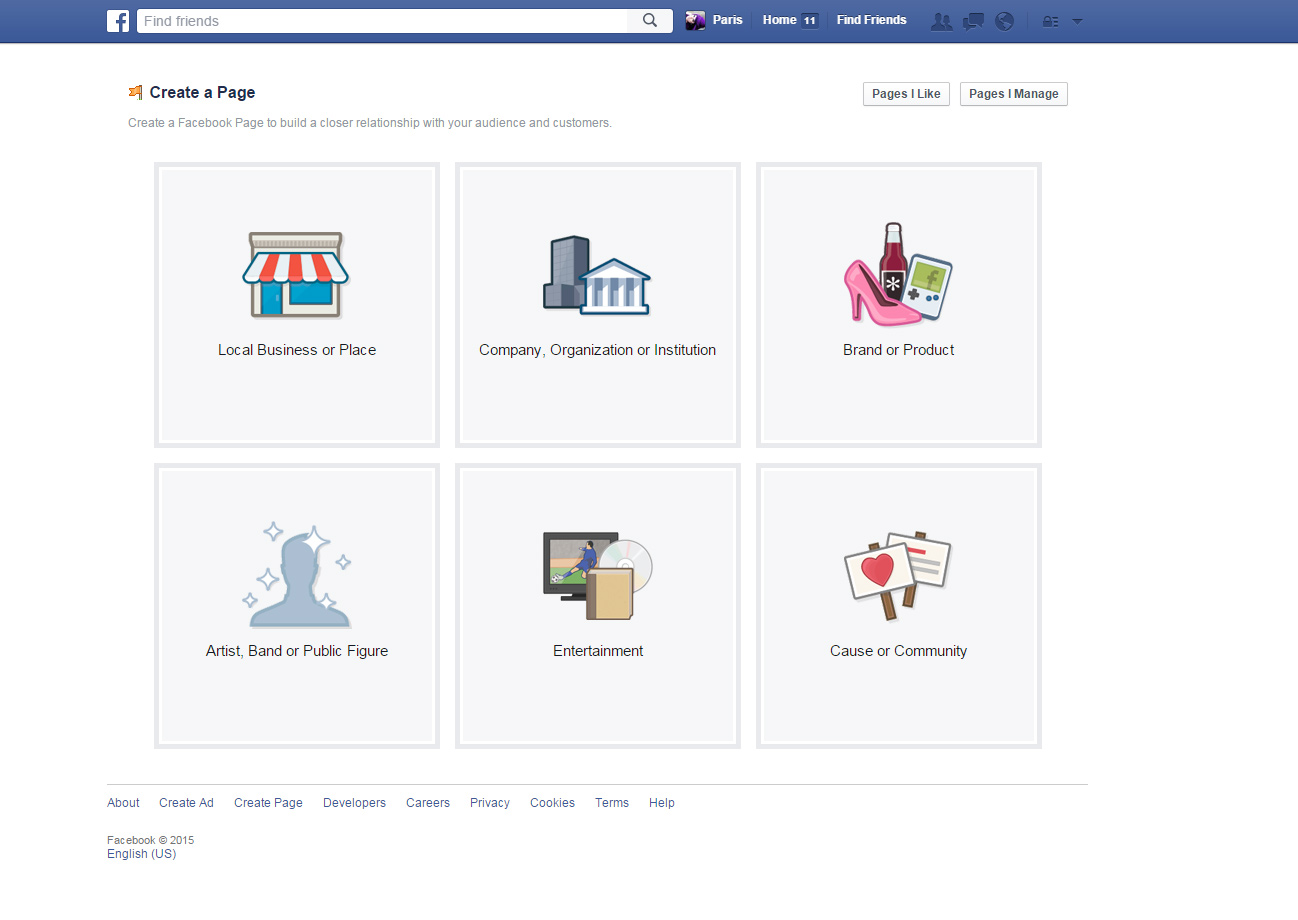 create a new facebook page