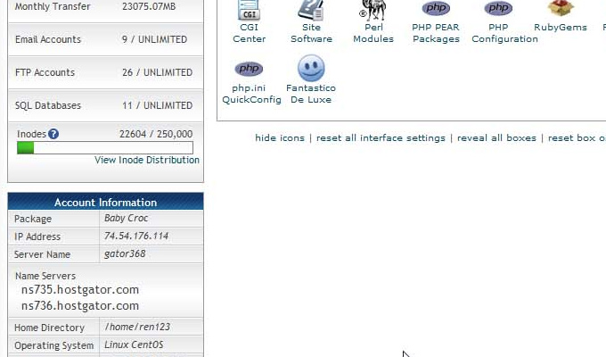 hostgator nameservers sidebar cpanel info