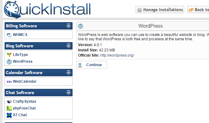 wordpress quick install menu icons links