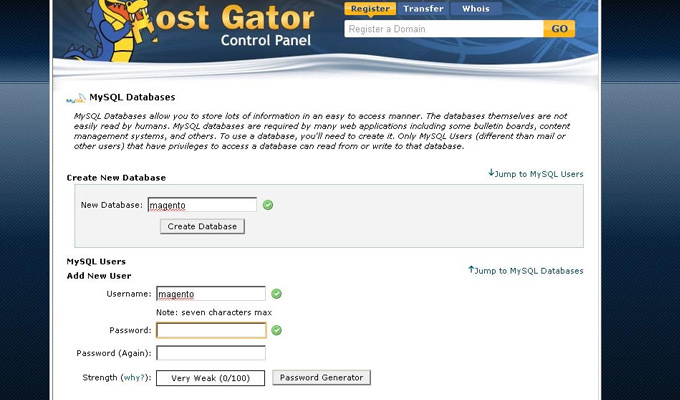 nowgoblog hostgator install database setup