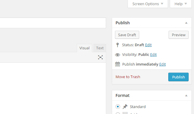 publish new post editor menu