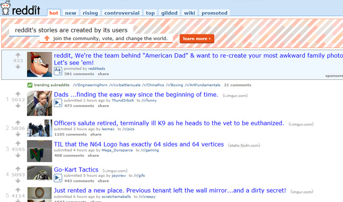 reddit homepage social news