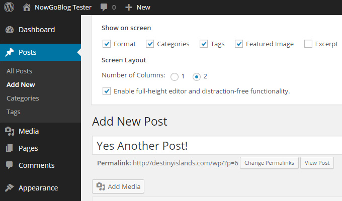 wordpress editor screen options slidedown