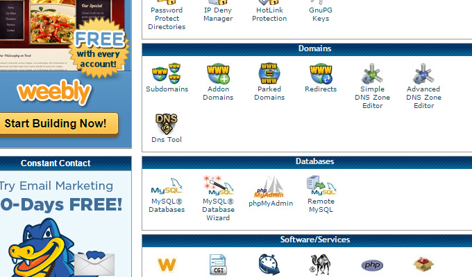 hostgator cpanel setup databases howto