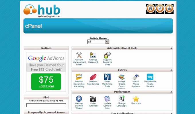 cpanel screenshot web hosting hub