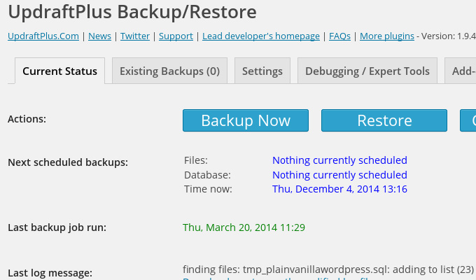 updraft plus wordpress backup plugin