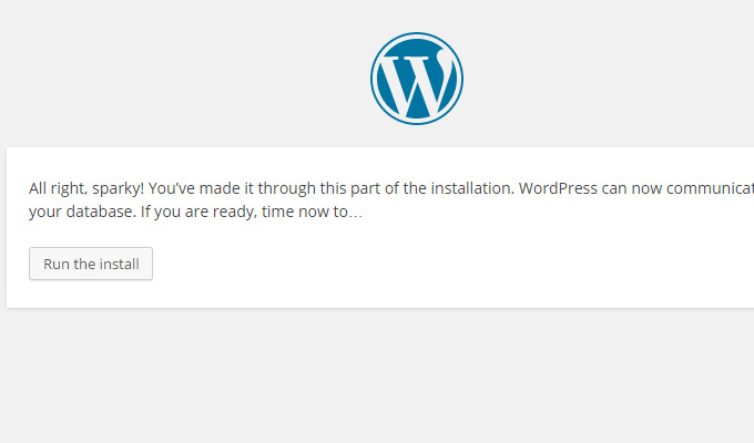 wordpress database setup message success