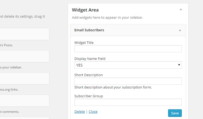 widget email subscribe wordpress plugin setup