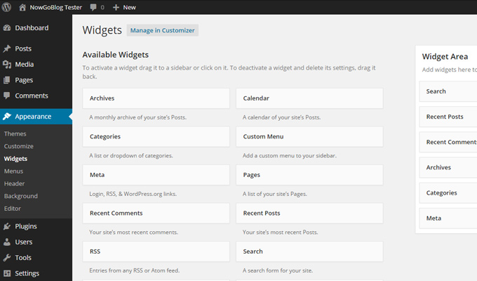 wordpress dashboard widgets screen