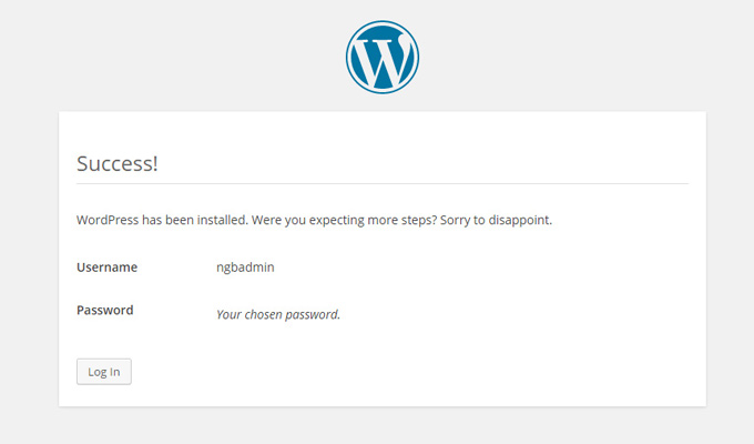 wordpress admin login details finished installation