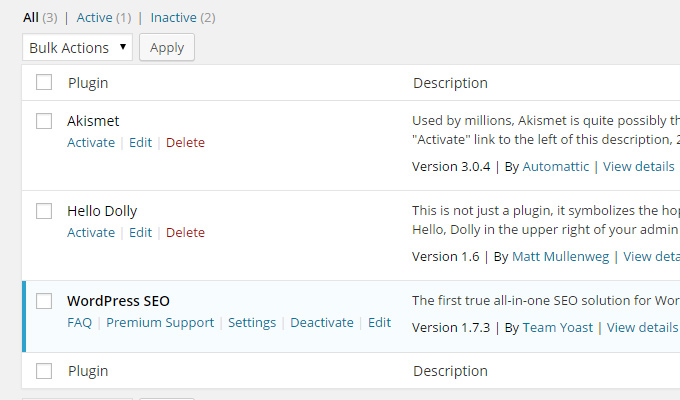 wordpress plugins screen activate menu