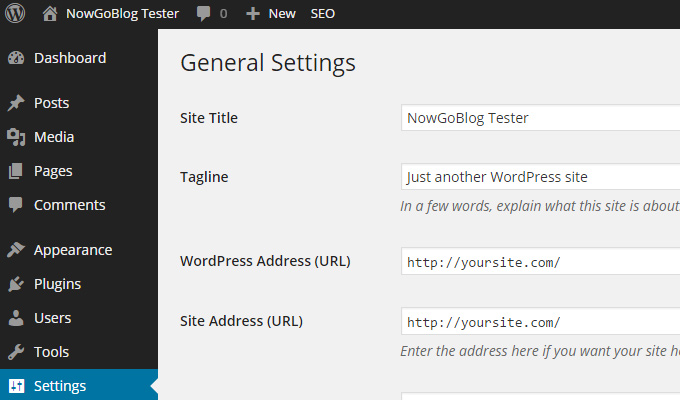 general settings dashboard menu